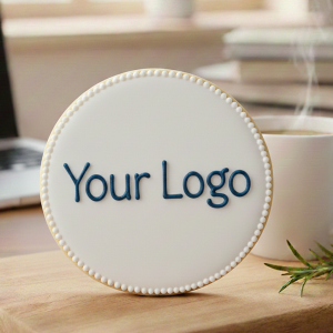 A round cookie with white background and a legend thar reads Tour Logo