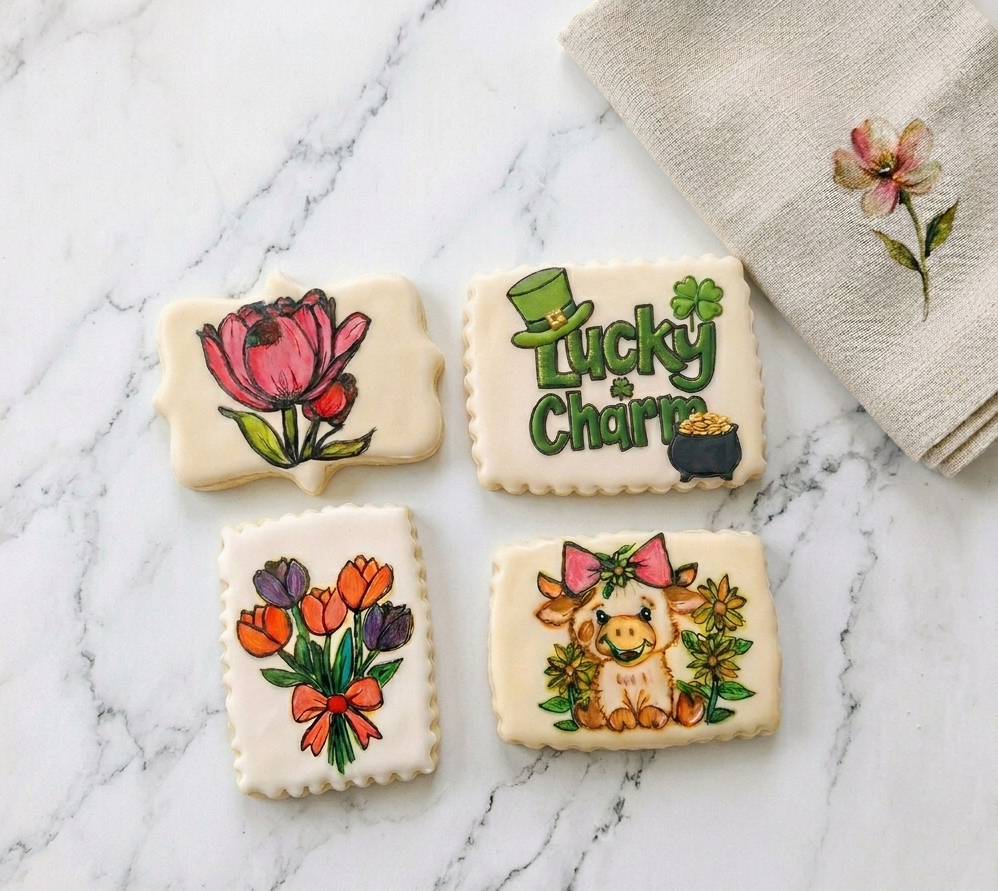 A white box with 4 sugar cookies